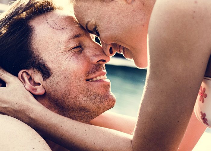 adult couple in pool