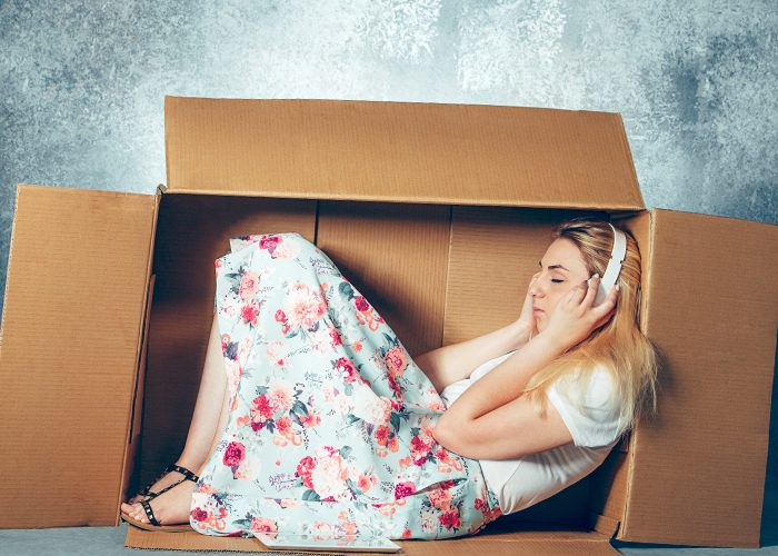 woman in box listen to the music