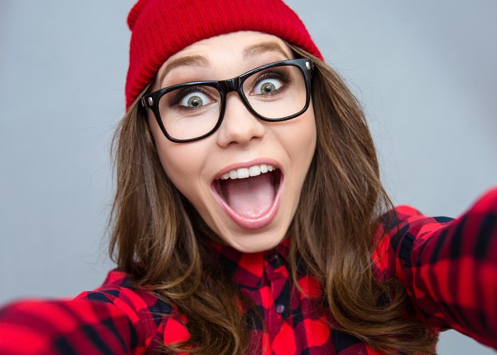 happy woman in glasses